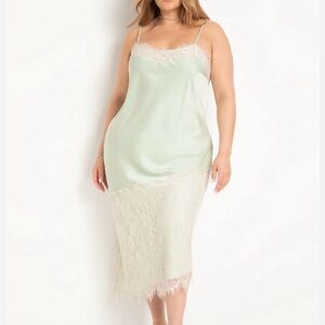 Eloquii Mint Green Lace Trim Slip Dress